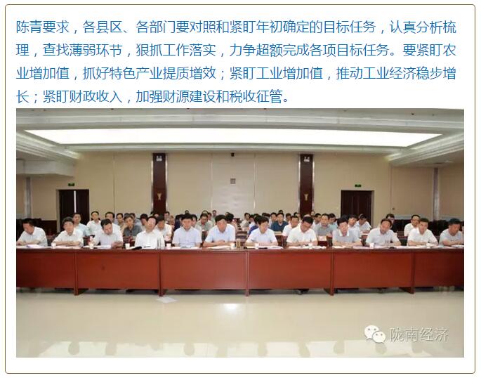 陳青在市政府全體會(huì)議上強(qiáng)調(diào)：緊盯一個(gè)目標(biāo)抓好九大任務(wù)落實(shí)強(qiáng)化三項(xiàng)保障，確保全市經(jīng)濟(jì)社會(huì)持續(xù)快速發(fā)展